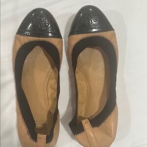 Tory Burch Black and Tan Cap Toe Flats
